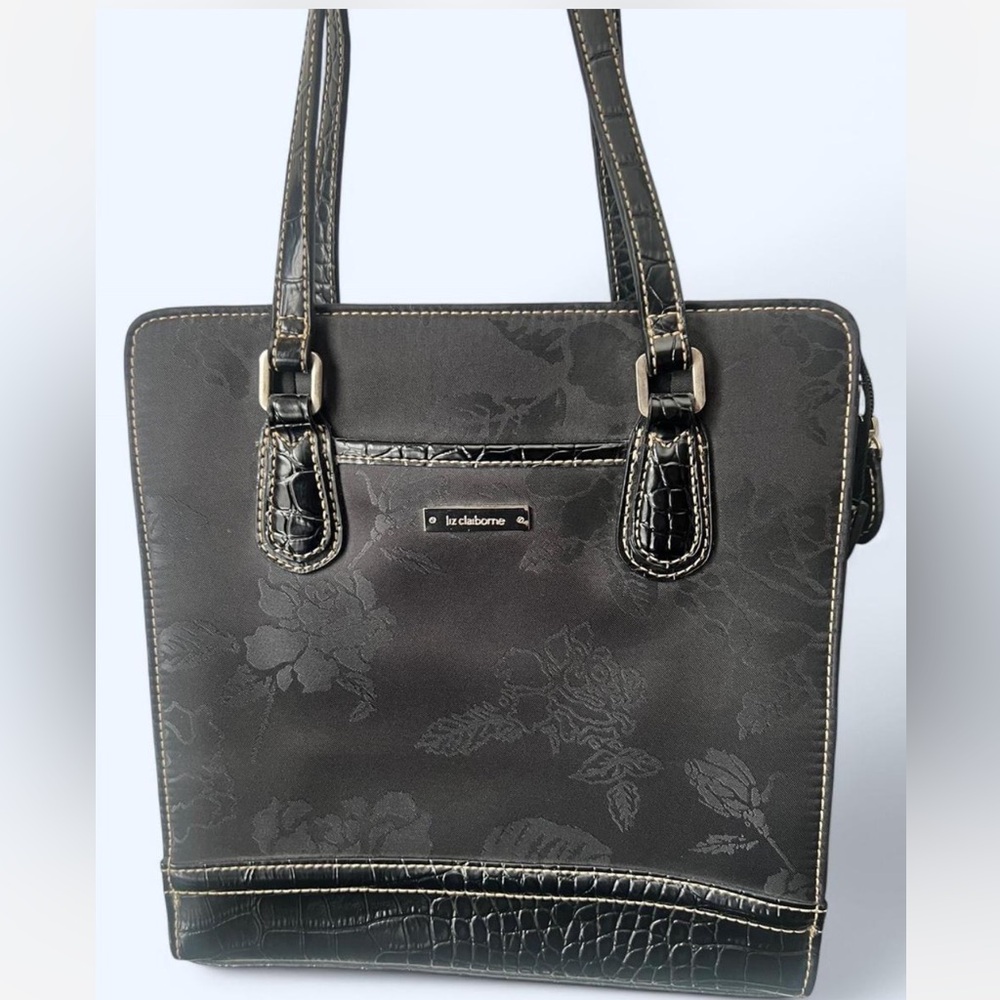 Liz Claiborne Charcoal Floral Tote